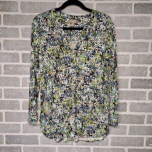 J.jill Womens Vintage Print Rayon Casual 3/4 Sleeve Y2K‎ Top Size Small